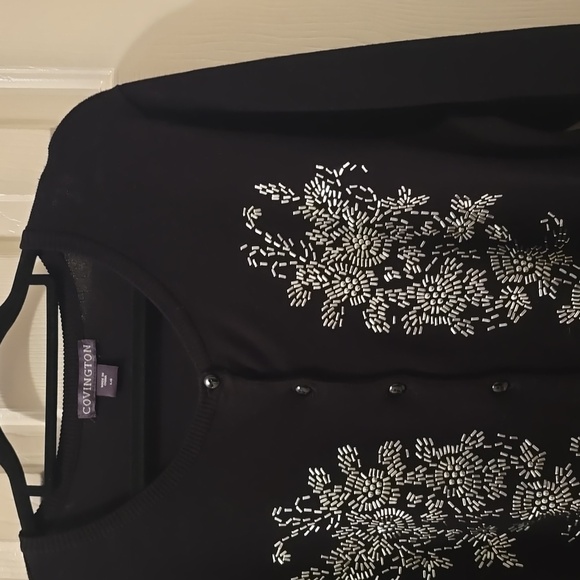 COVINGTON WOMEN'S BLACK EMBELLISHED FRONT BUTTON CARDIGAN SWEATER SIZE LARGE - Picture 7 of 17